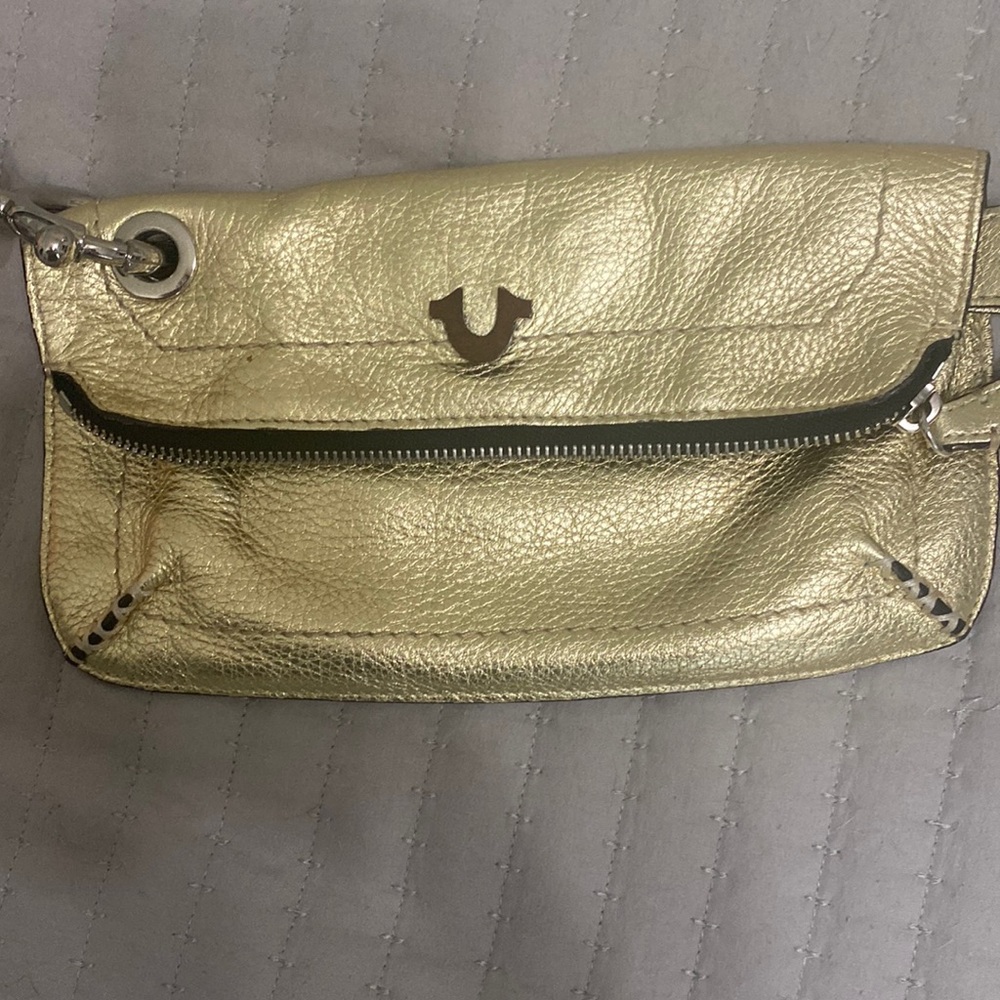 True religion Gold pebbles leather clutch